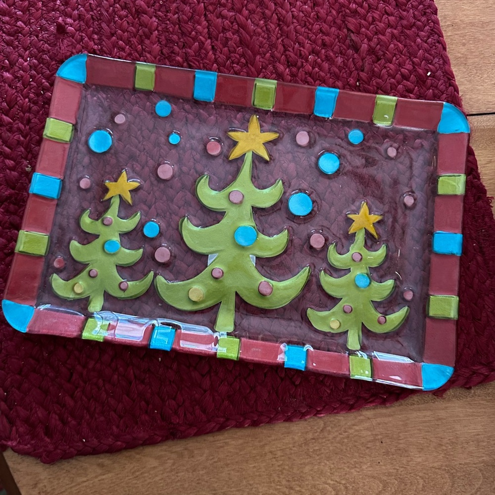 NWT Pier One Festive Christmas Tree Glass Tray